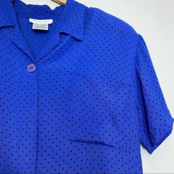 Christian Dior Chemises Polka Dot Blue Top Women Size 8 - Picture 3 of 6